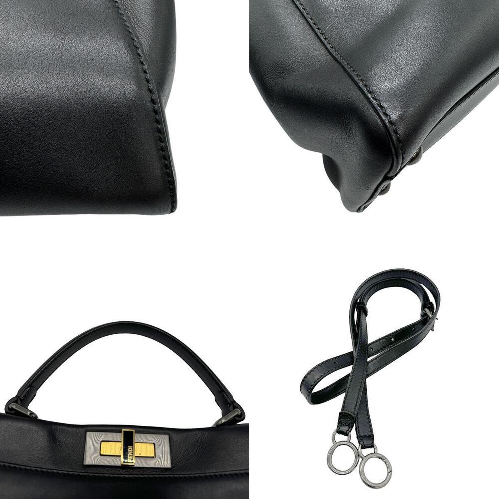 Fendi Peekaboo Handbag Shoulder Bag Leather Ponytail Black Brown - Picture 4 of 4